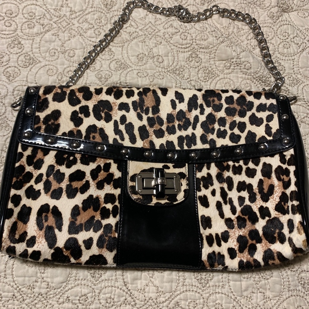 White House Black Market leopard and patent purse